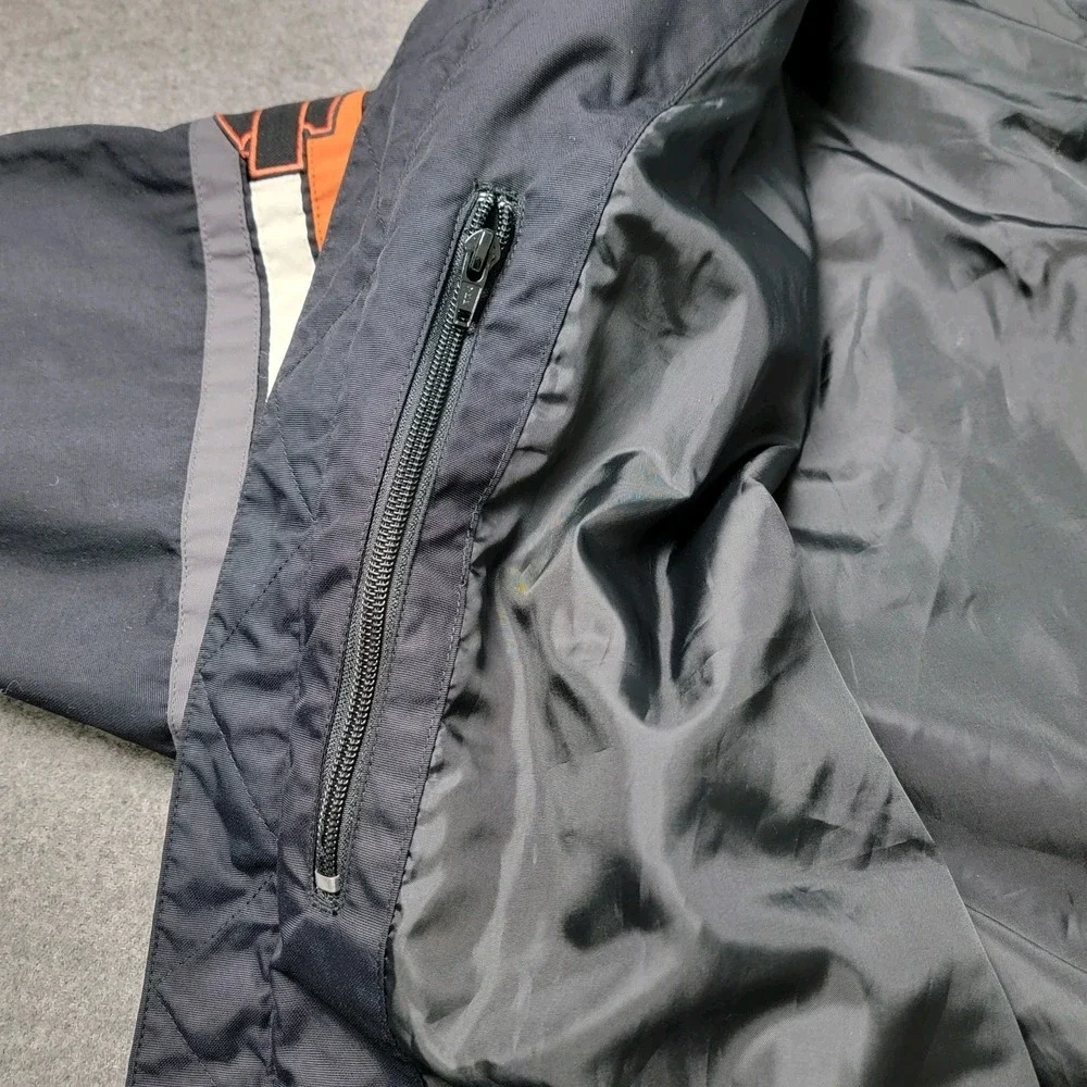 Harley-Davidson Mens Nylon Racing Jacket Black 2XL Striped Biker Eagle Logo - Picture 4 of 14